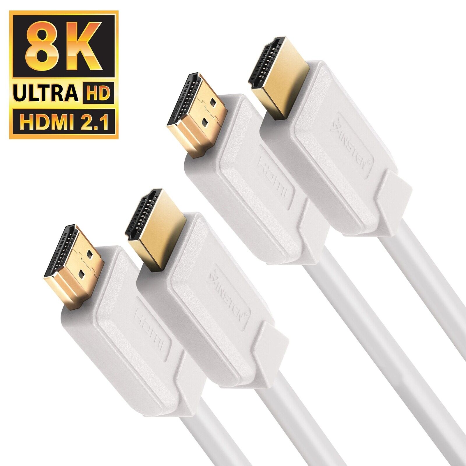 2 Pack HDMI Cable, 2.1 Version, 8K 60Hz, 48Gbps, Gold Connectors, 3ft , White