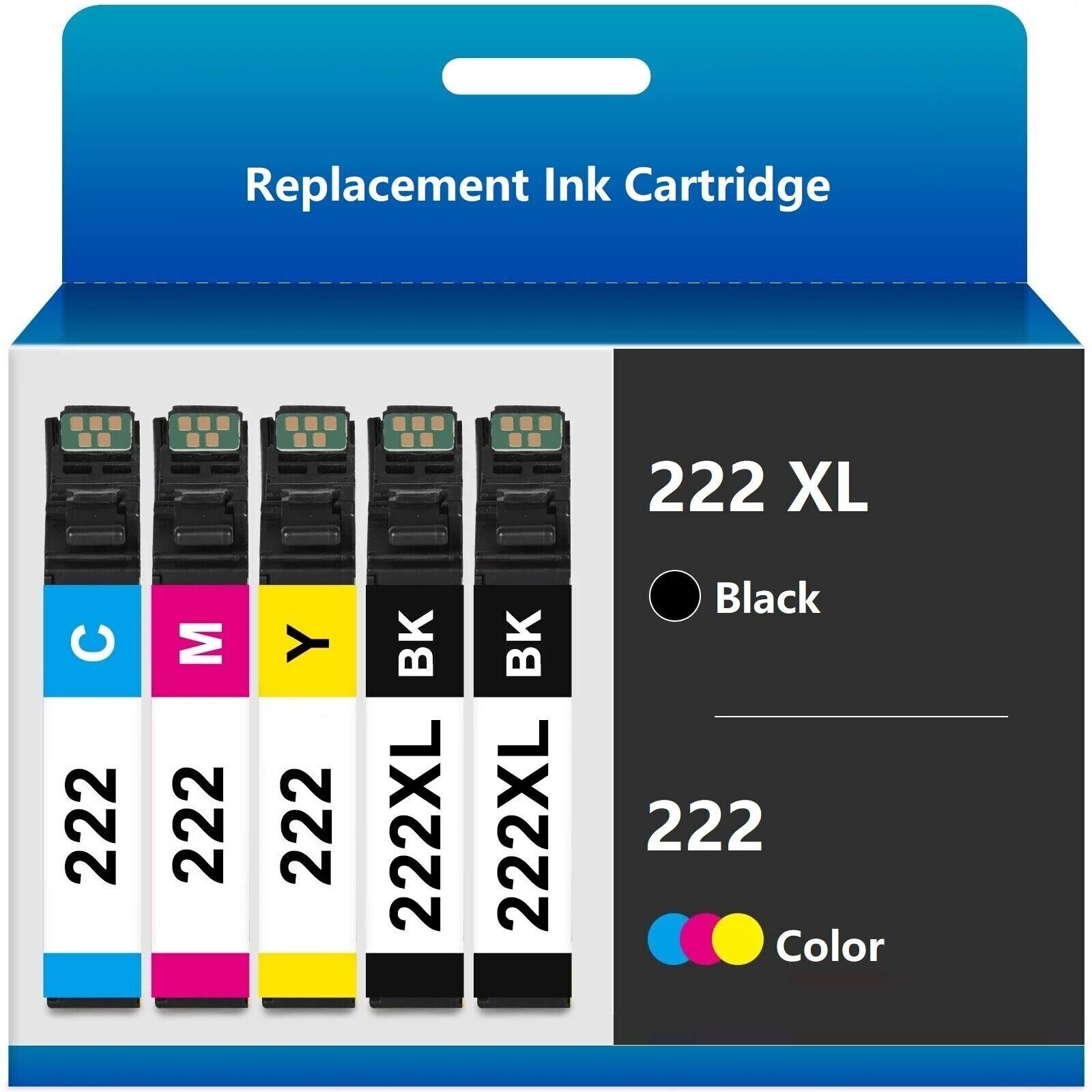 5 Pack T222XL 222 XL Replacement Ink Cartridge for WF-2960 XP-5200 Printer