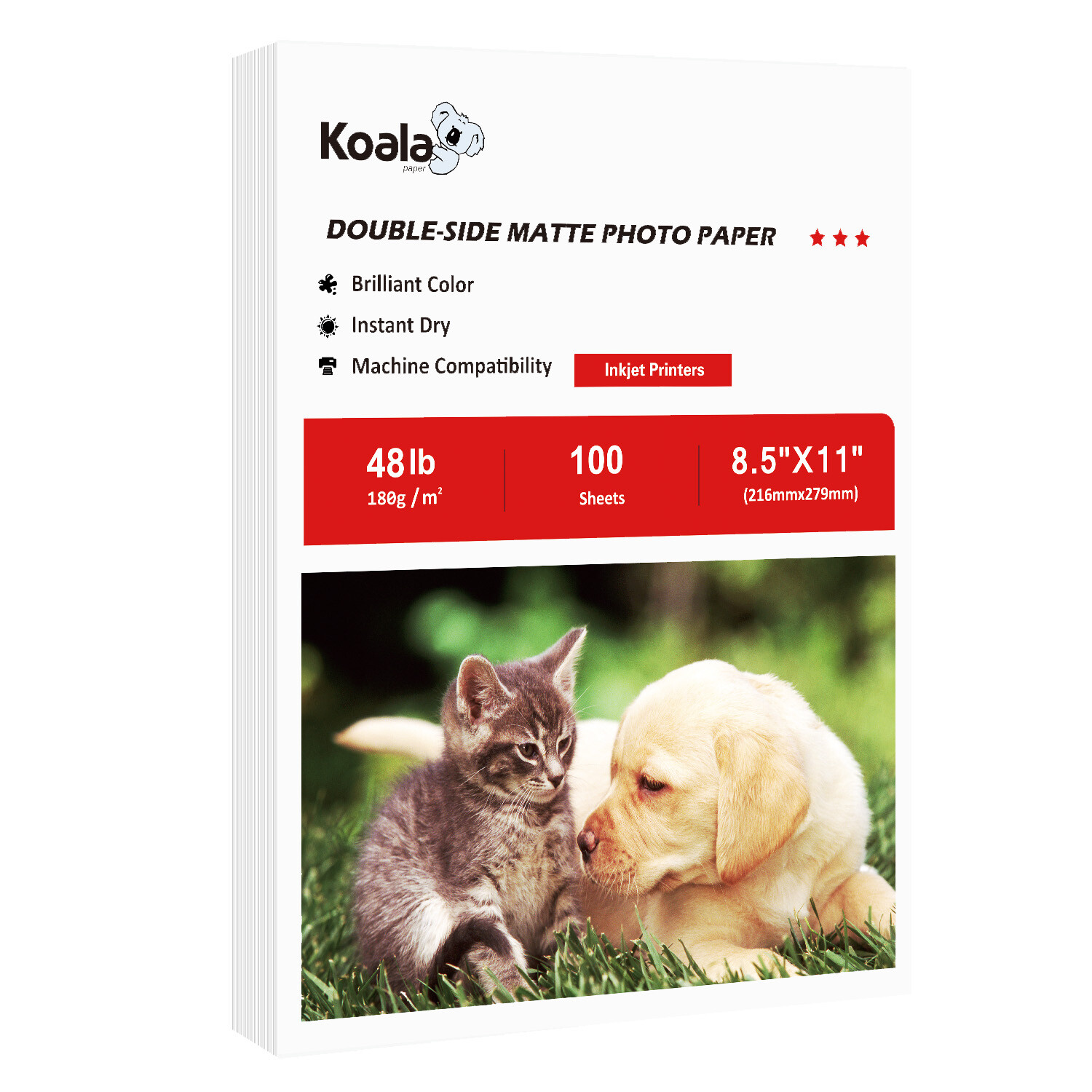 100 Sheets Koala 8.5x11 Double Sided Matte Inkjet Photo Paper 180g 48lb Brochure