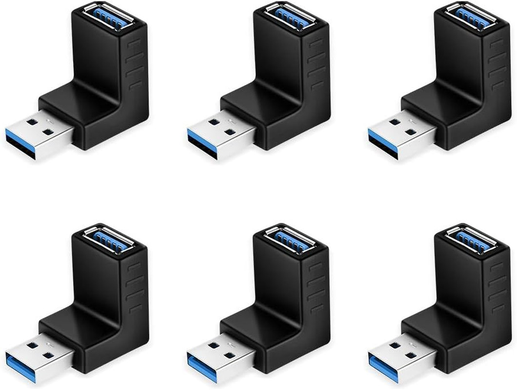 ELUTENG 90 Degree USB 3.0 Adapter 6 Pack - Right Angle Male to Female Up/Down/Le