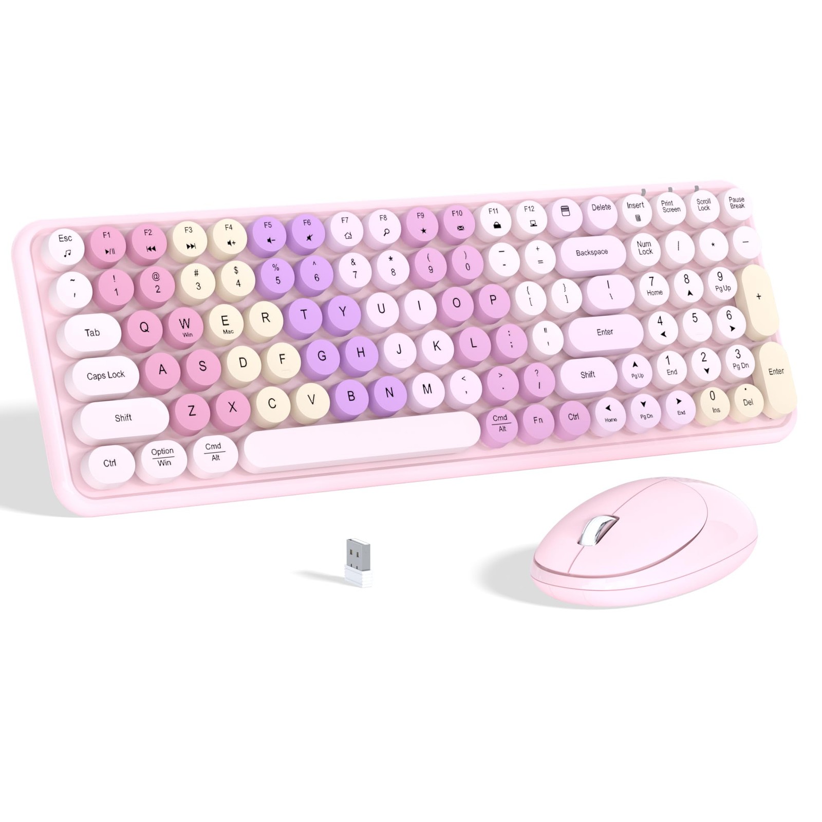 Colorful Wireless Keyboard Mouse Combo Gradient Rainbow Pink 100 Keys 2.4GHz