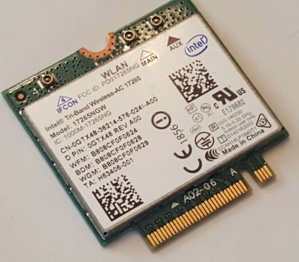 Dell GTX48 Intel Tri-Band Wireless-AC 17265 17265BGW 867M Bluetooth 4.0 NGFF