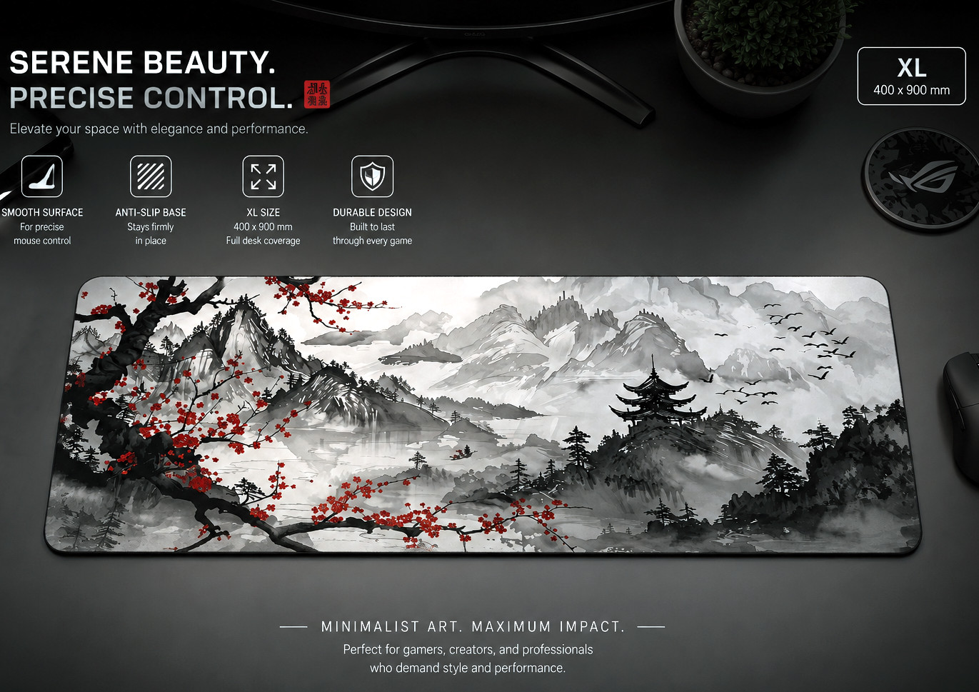 Japanese Mountain Landscape Gaming Mouse Pad | 400 × 900 mm | XL Mouse Mat