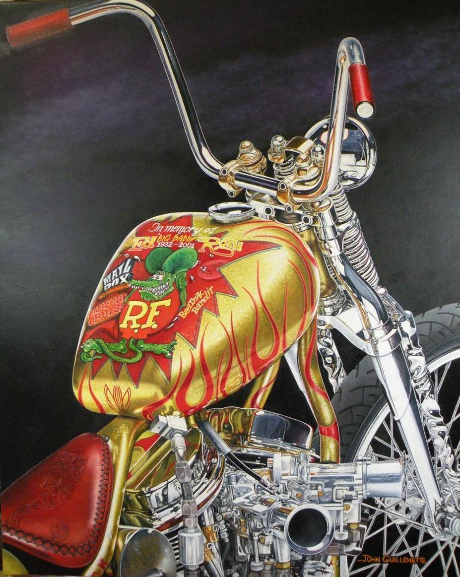 Indian Larry  Ed Roth Ratfink Bobber Ltd Ed Motorcycle Art Print by Guillemette