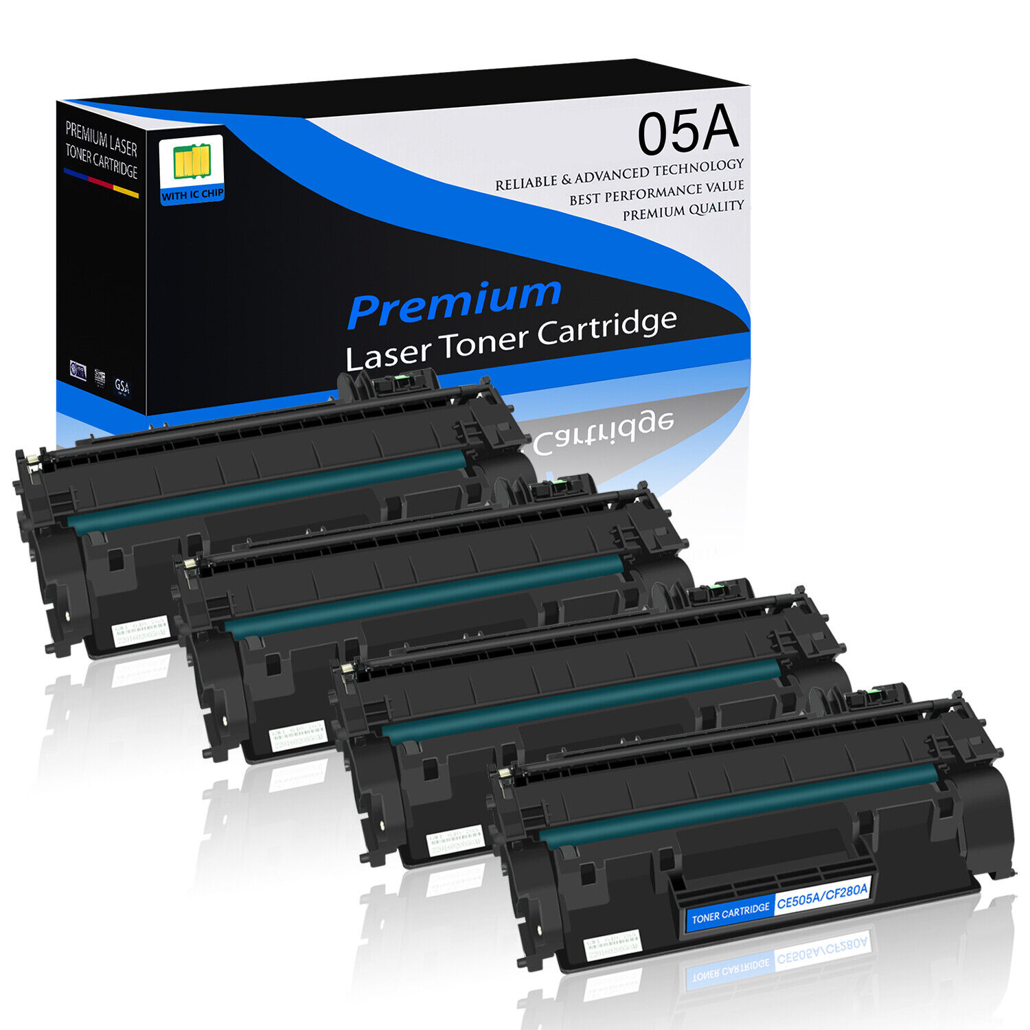 4PK Black Laser CE505A 05A Toner Cartridge For HP LaserJet P2035 P2035n P2055dn