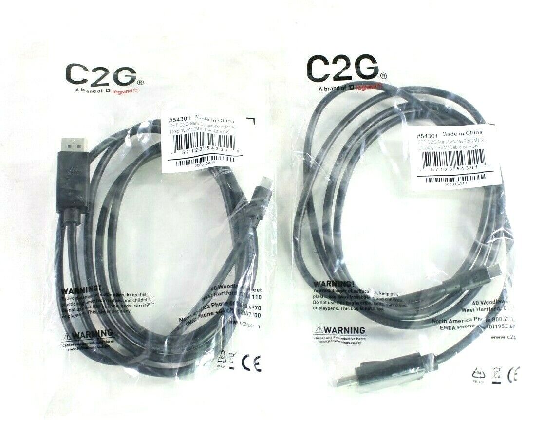 C2G 6ft Mini DisplayPort to DisplayPort Adapter Cable 54301 LOT OF 2