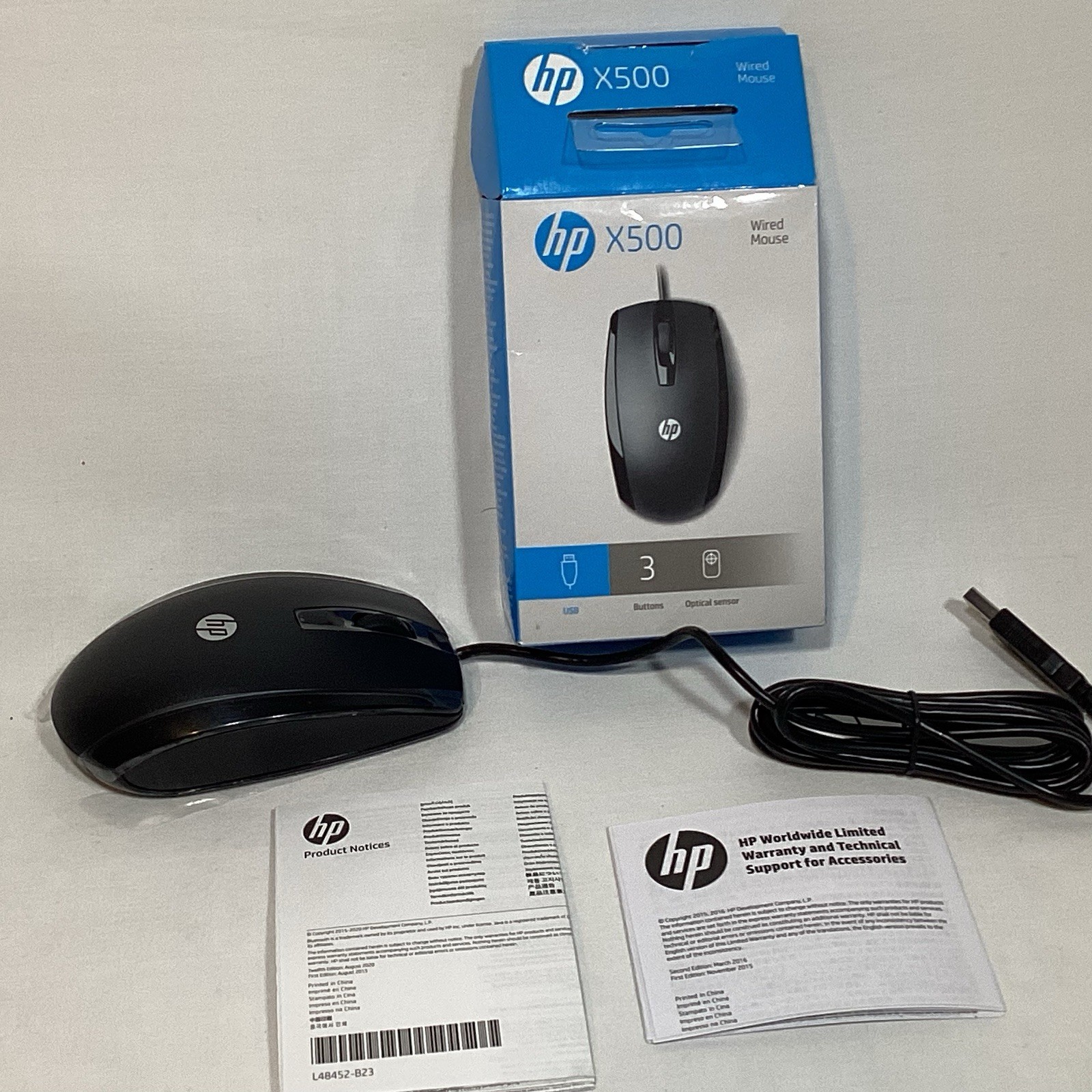 HP X500 USB Computer Mouse Optical Wired Black New In Box
