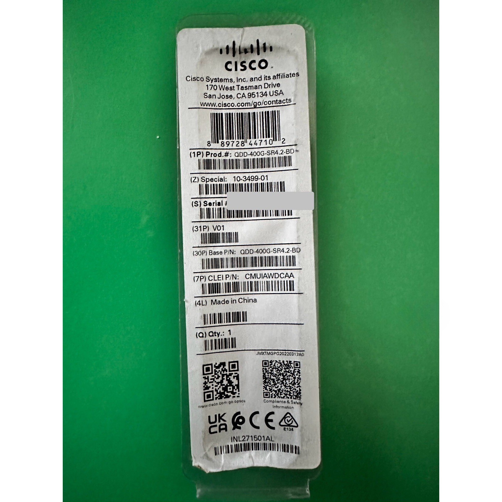 Cisco QDD-400G-SR4.2-BD New W/hologram. In Stock New Sealed MMD0