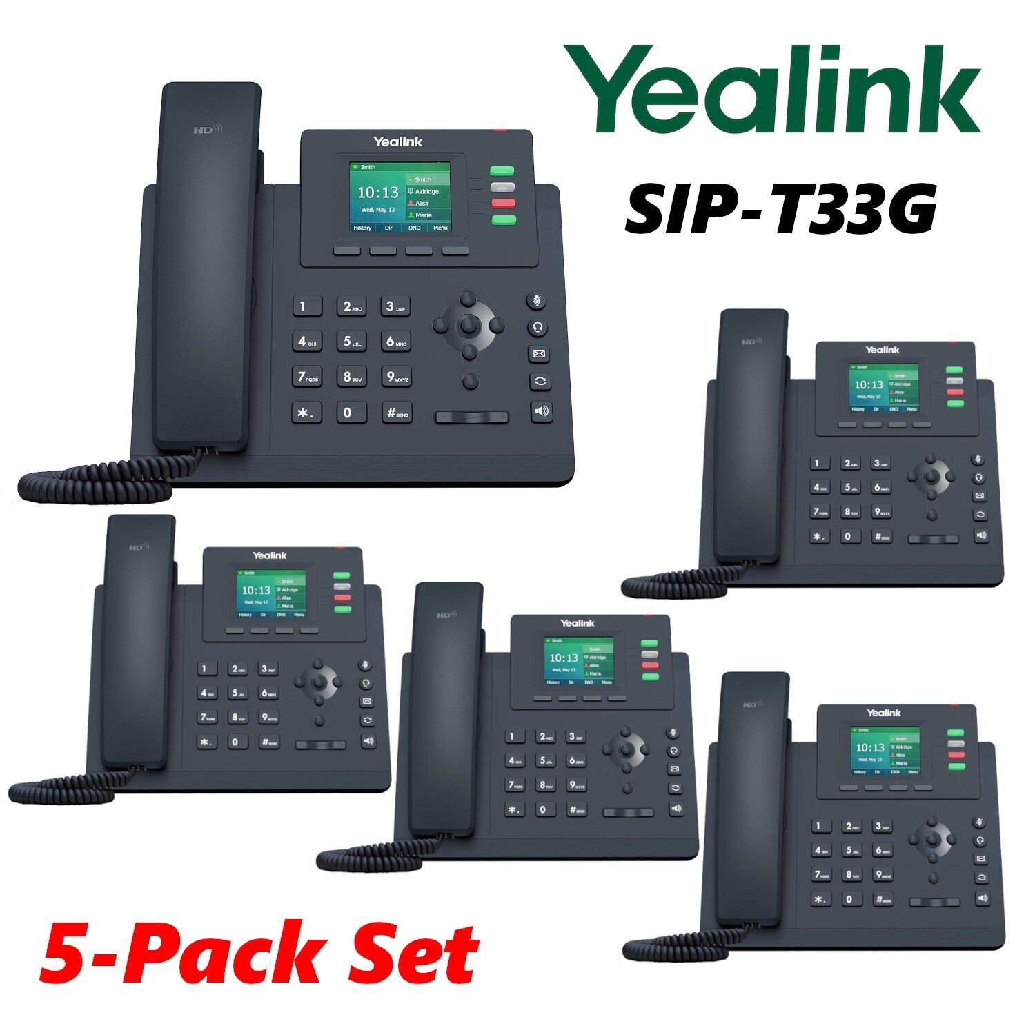 5 Yealink SIP-T33G Gigabit PoE Color LCD 4-Line Office Phone Entry Level T33G