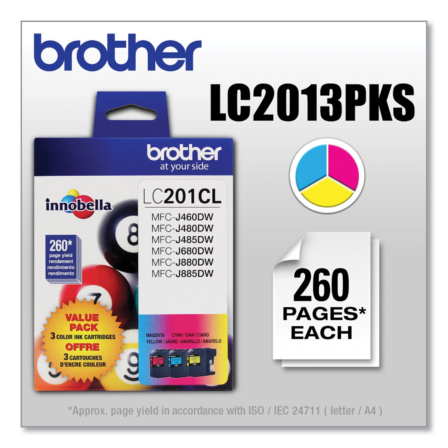 Brother LC2013PKS Innobella Ink, Cyan/Magenta/Yellow, 3/PK