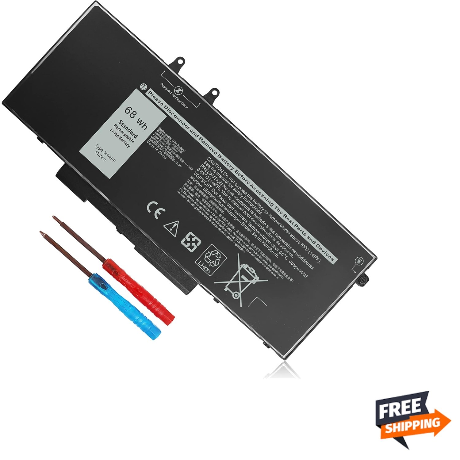 High-Performance 68Wh 3HWPP Dell Laptop Battery with Tools and Manual Included