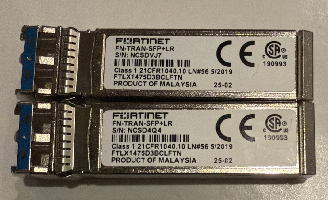 Lot Of 2x Fortinet FN-TRAN-SFP+LR 10GE SFP+LR 10GBASE-LR 1310nm 10km dual LC SMF