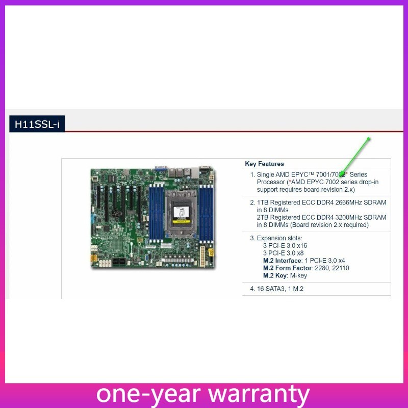 7002 Supermicro h11ssl-i motherboard interface sp3 version 2.0. Support New