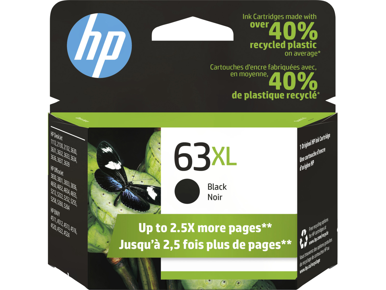 HP 63XL High Yield Black Original Ink Cartridge, ~430 pages, F6U64AN#140