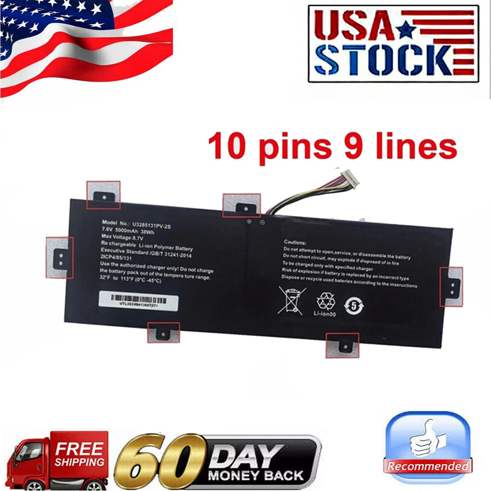 10Pin 9lines Battery for TECLAST F15 plus 2 laptop GSP3285131 U3285131PV-2S1P