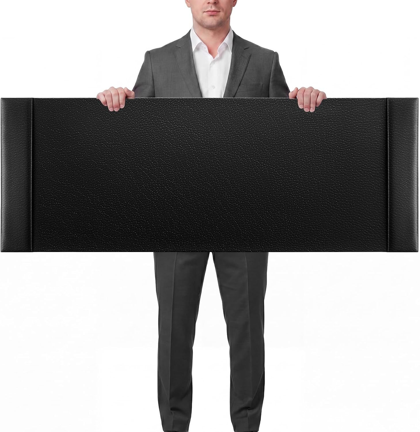 47.2 X 17 Inch Leather Desk Pad with Side Rails Mat, Black