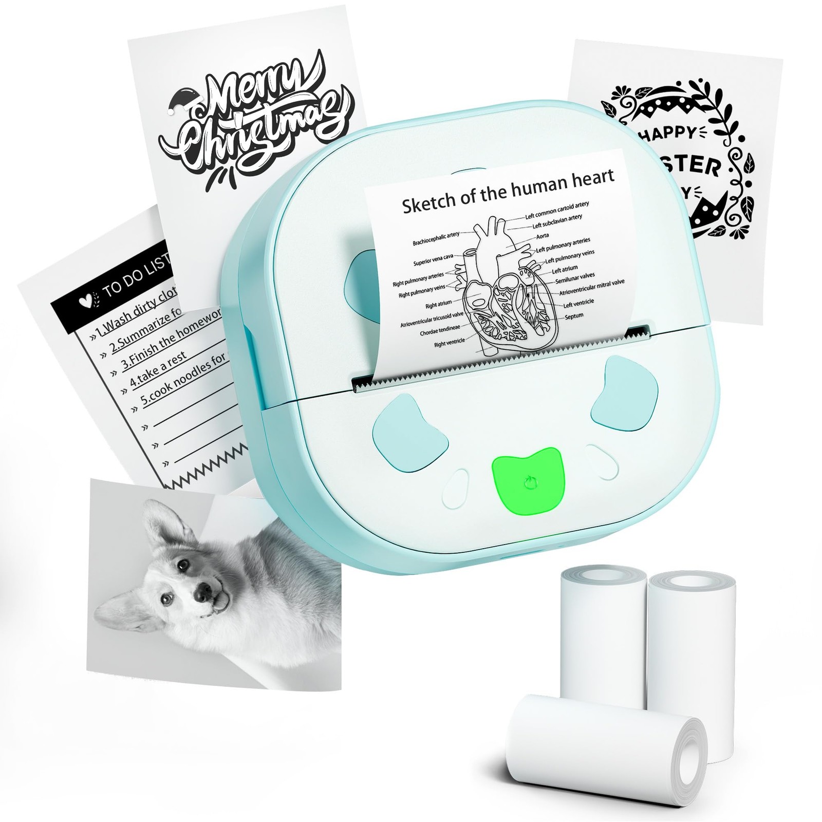 NDYIN Mini Sticker Printer,Thermal Printer Bluetooth Size, Blue