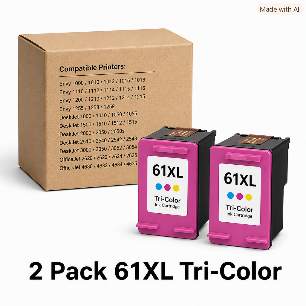 2 PK 61XL Ink Printer Cartridge For HP ENVY 4500 4501 4502 4504 5530 Tri-Color
