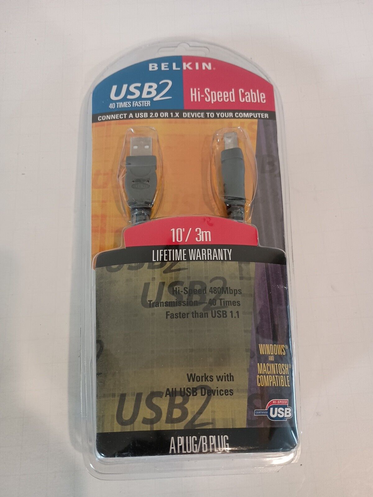 Belkin USB 2.0 F3U133-10 USB2 Hi-Speed Cable- NEW in pkg