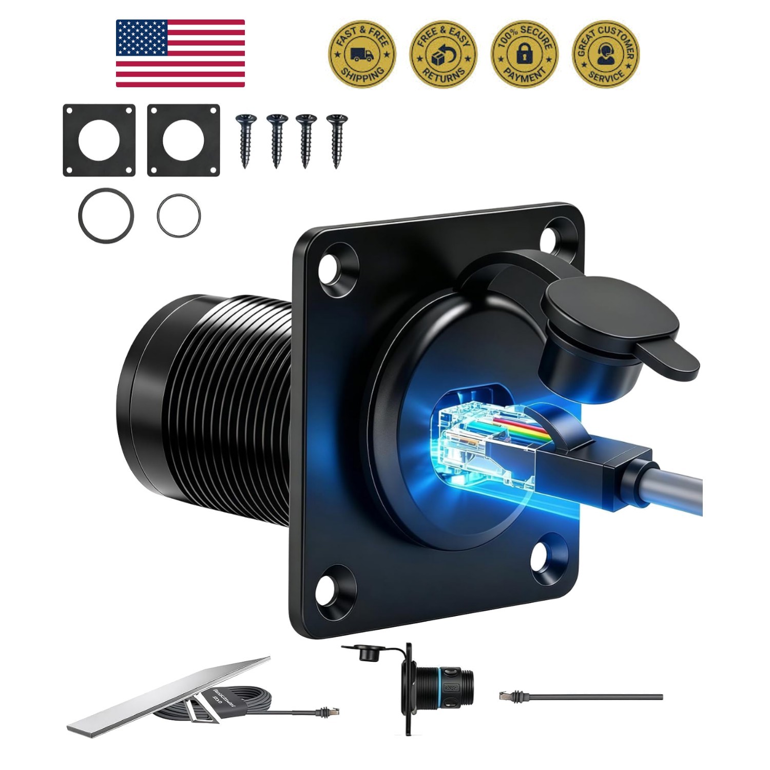 Starlink Wall Pass Through Kit,  Waterproof Aluminum RJ45 Bulkhead Socket, Hi...