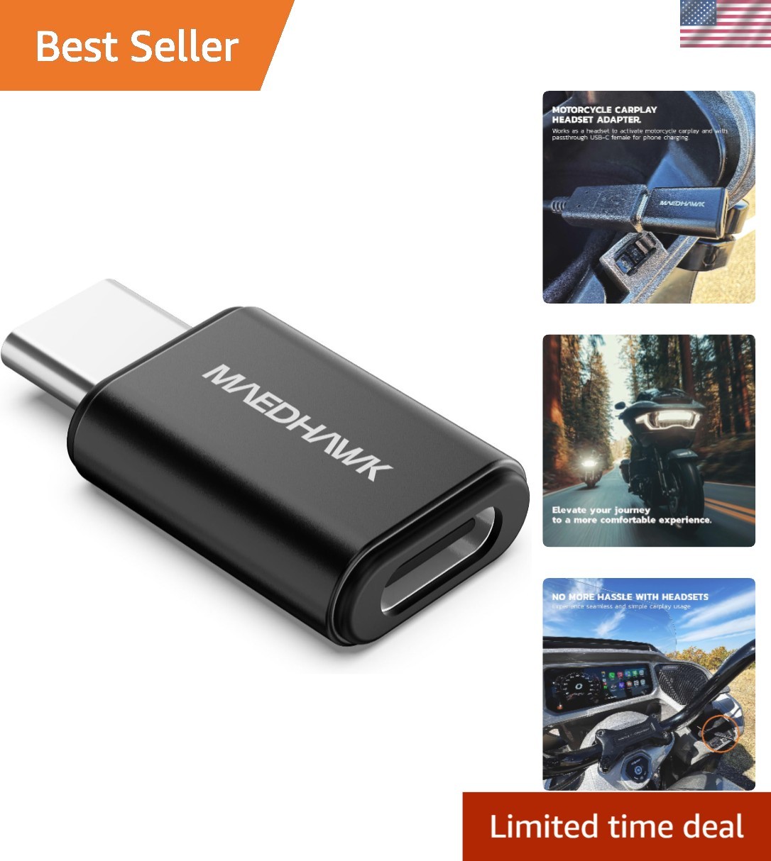 Bypass Motorcycle CarPlay Bluetooth Adapter with USB-C Charging Port - Compact