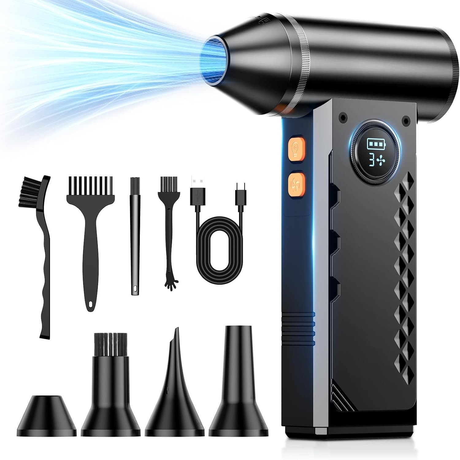 Compressed Air Duster, 150000RPM Electric Air Duster with LED Display & Light...