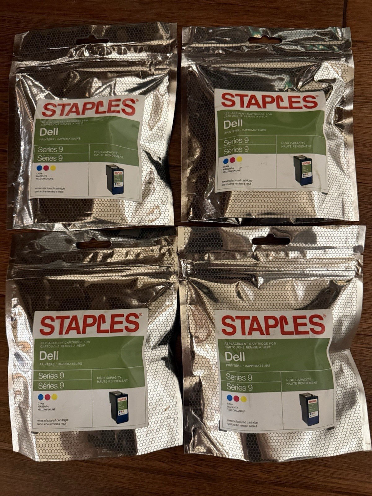 4 Packs Staples Dell Series 9 Color Ink Cartridges Cyan Magenta Yellow 