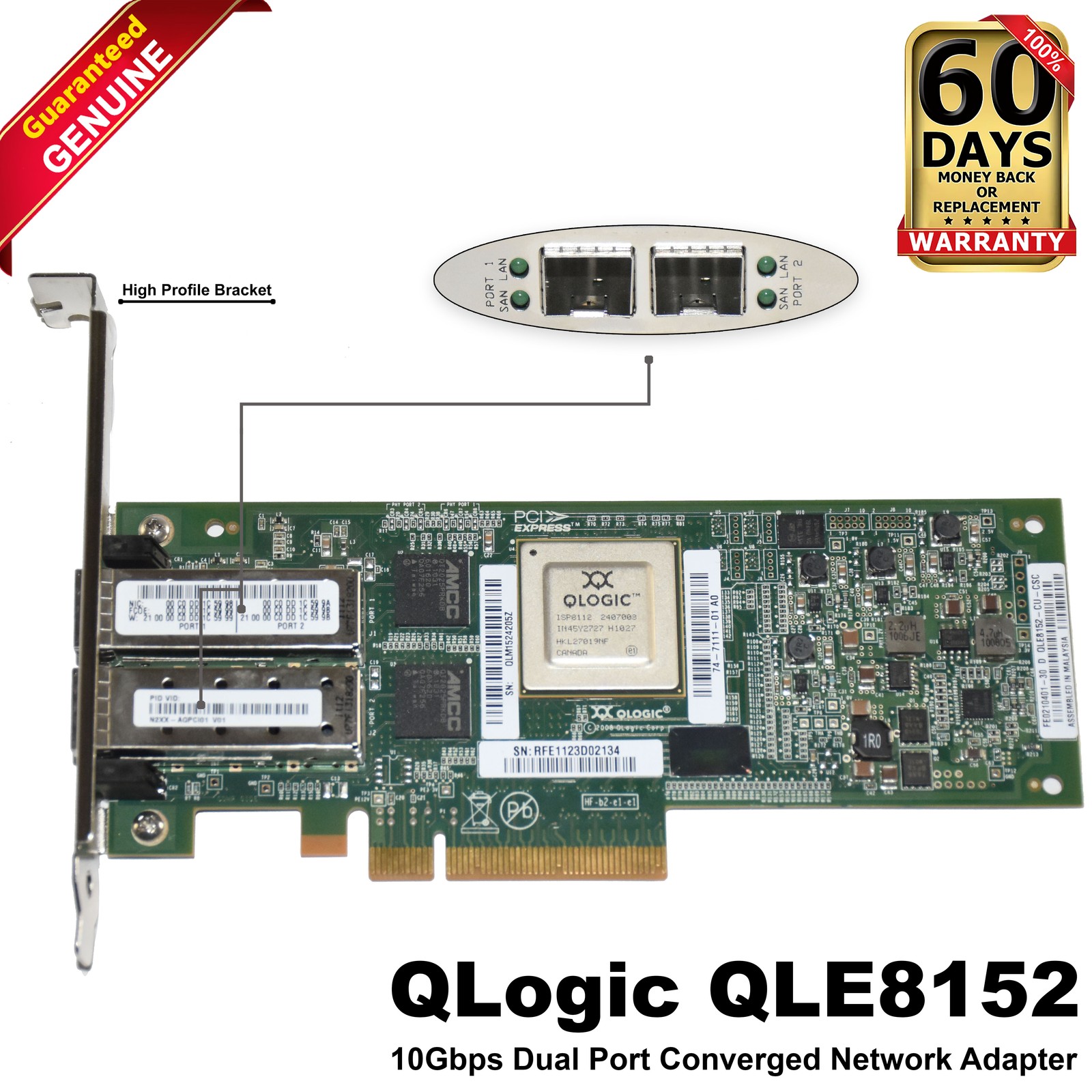 Cisco QLogic QLE8152 2-Ports SFP+ PCIe 10Gbps FH Network Card CNA QLE8152-CU-E