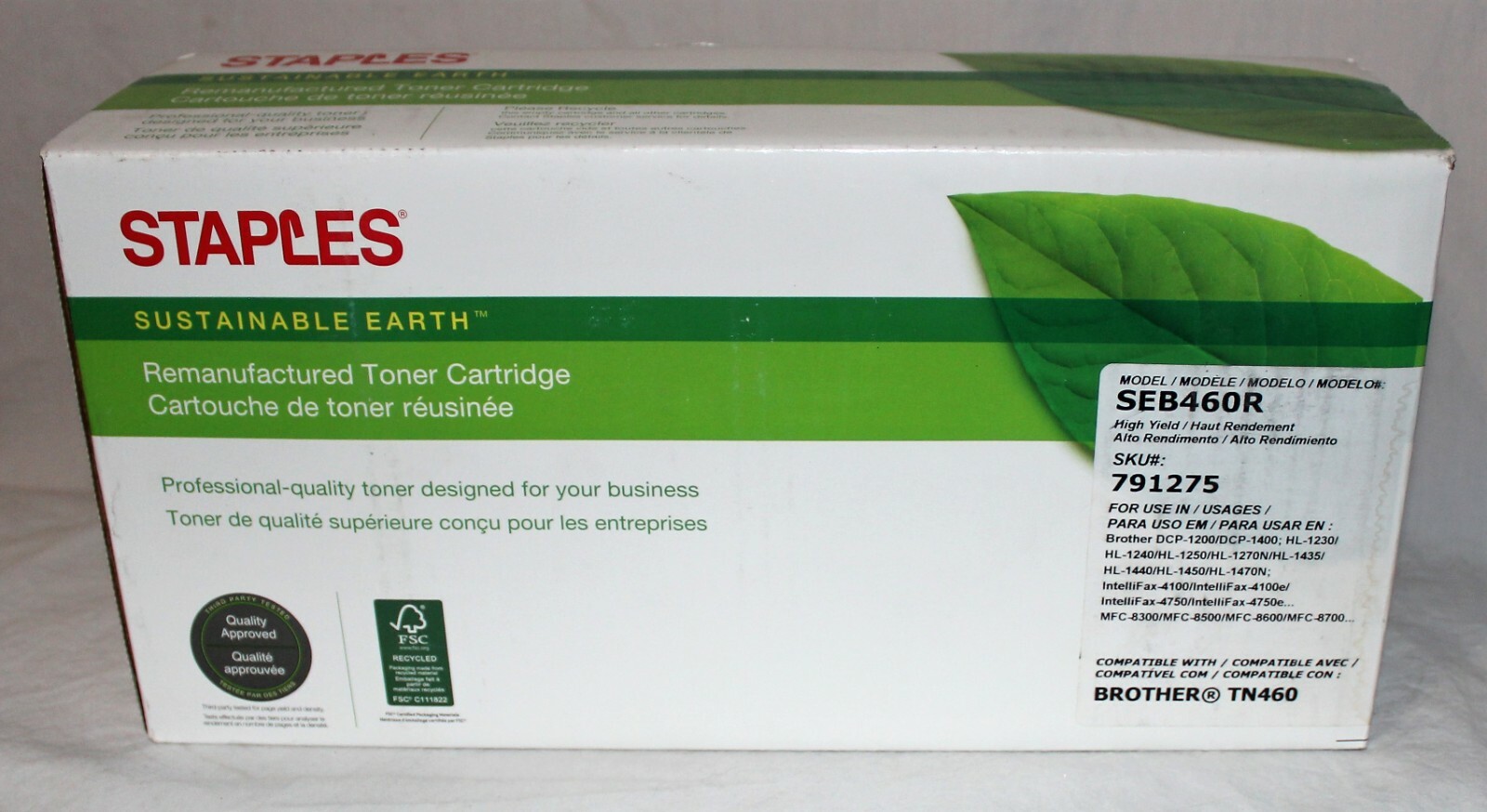 SEB460R Staples Sustainable Earth Remanufactured Toner Cartridge Brother TN460