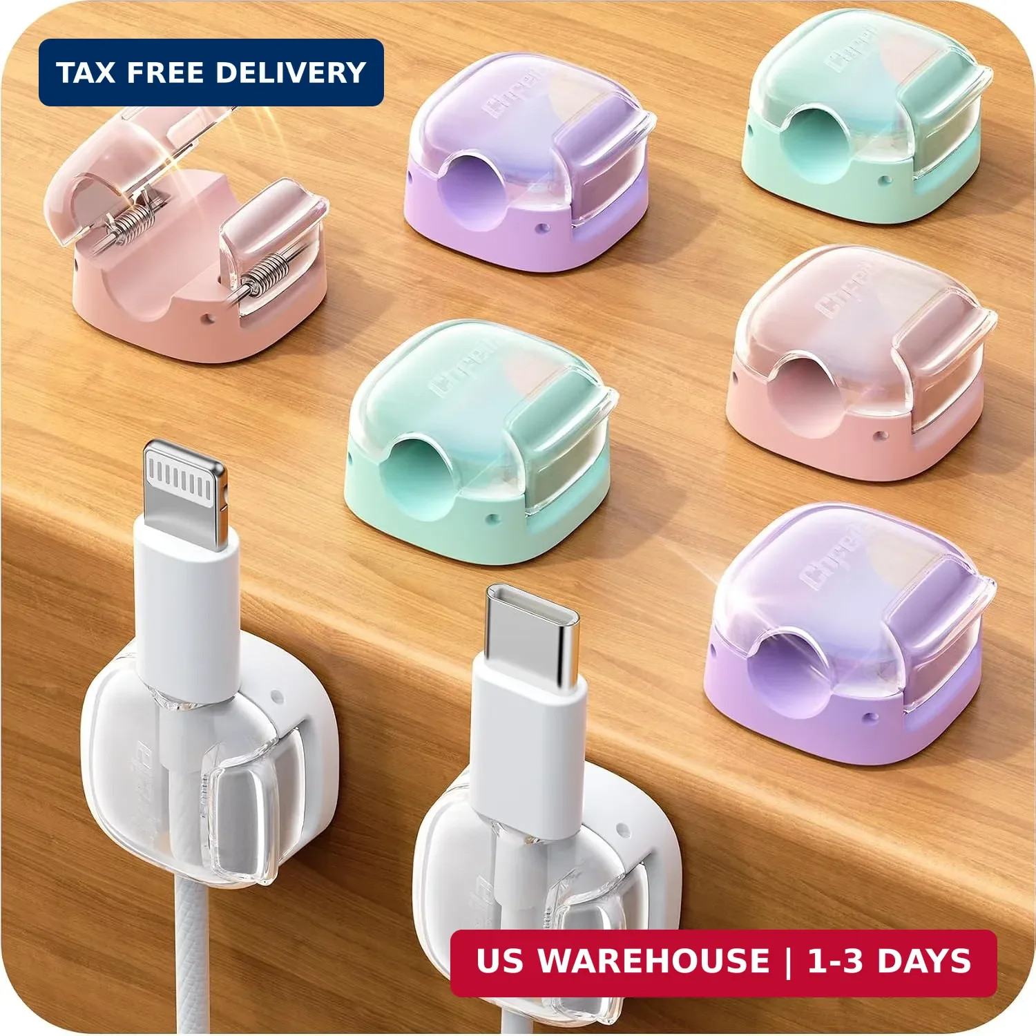 8 Pack Cable Clips, Cord Organizer [1s Lock] Cute Spring Cord Holder | Phone Cha