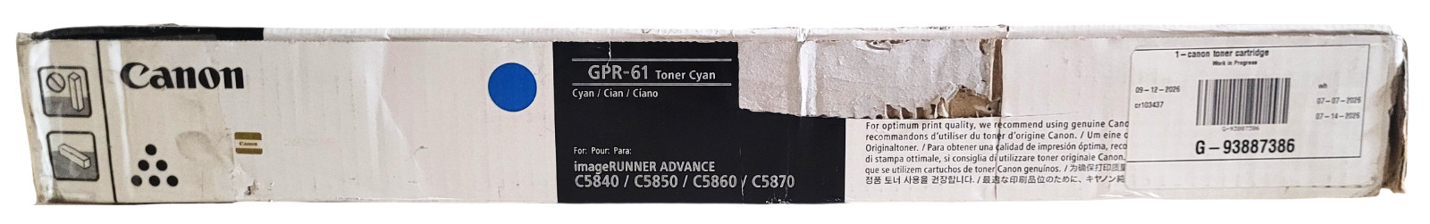 Canon GPR-61 GPR61 Cyan Toner Cartridge With Ripped Open Box