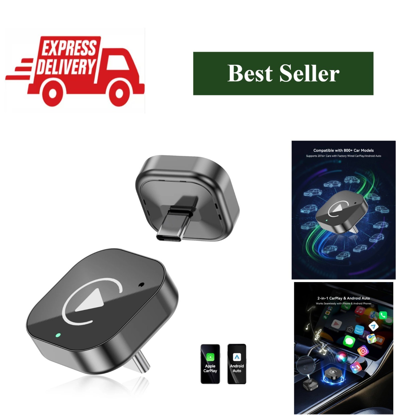 Spedal 2-in-1 Wireless CarPlay Android Auto USB-C Dongle Adapter