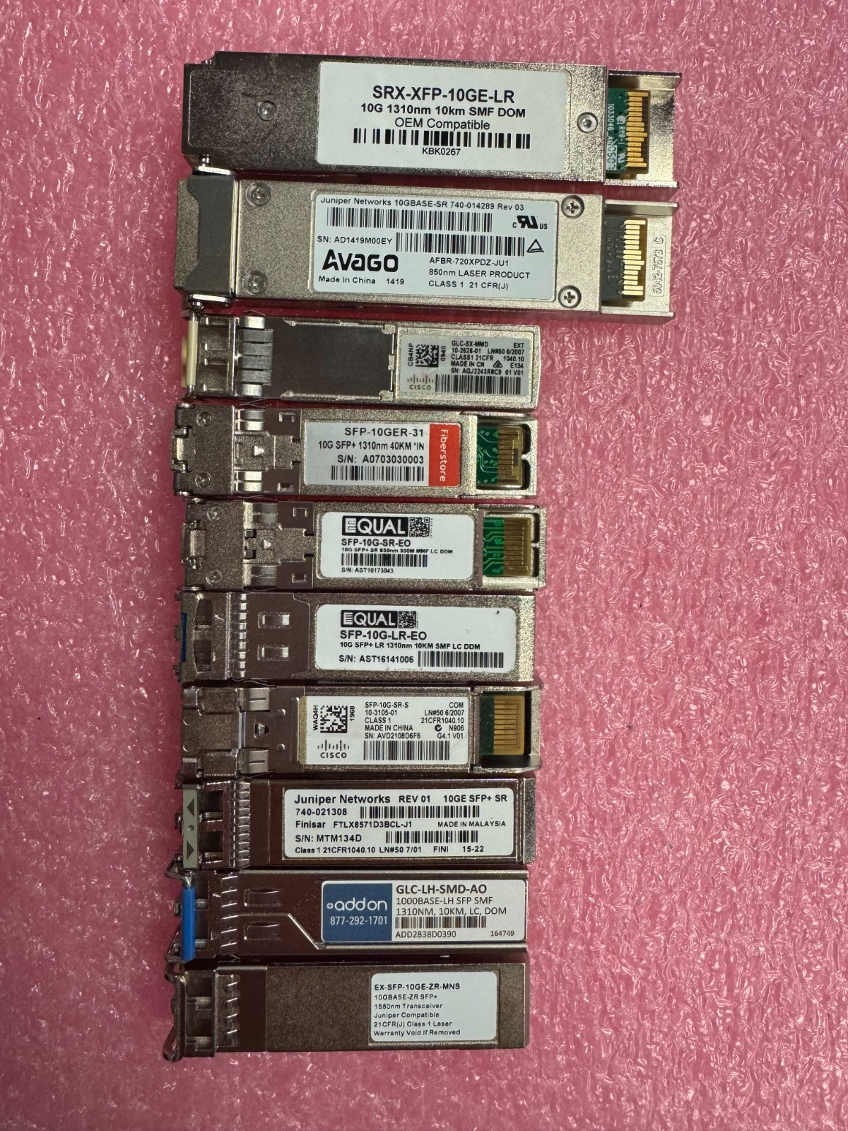 Lot of 10 Mixed Brand Fiber Channel SFP Transceiver Modules