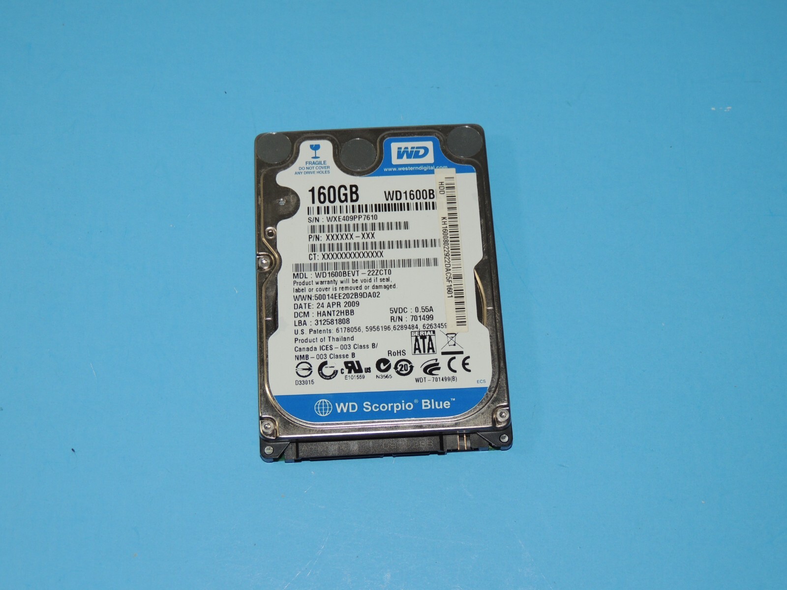 WD1600BEVT-22ZCT0 2.5" Western Digital WD Scorpio Blue Laptop HDD 160GB