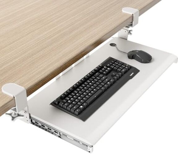 Keyboard Tray Under Desk Pull Out with Extra 32.5"x 11”Keyboard Tray White