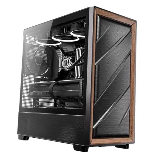 Flux Wood Mid-Tower E-ATX PC Case, 5 PWM Fans Included, Black FLUX