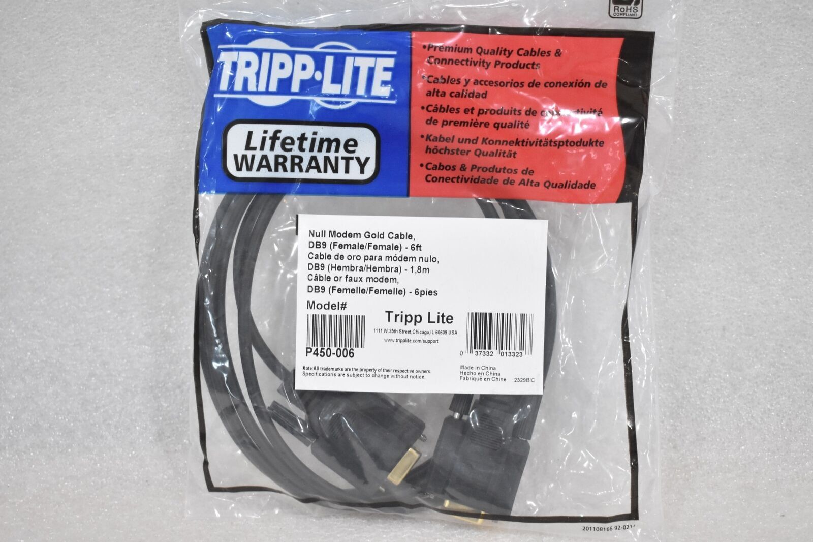 TRIPP LITE P450-006 NULL MODEM SERIAL DB9 SERIAL CABLE