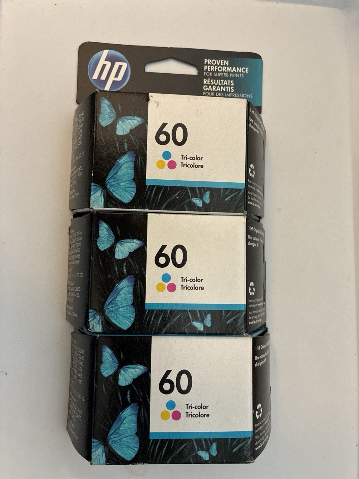 3-Pack Genuine HP 60 Tri-Color Ink Cartridges New Sealed Warranty 2023