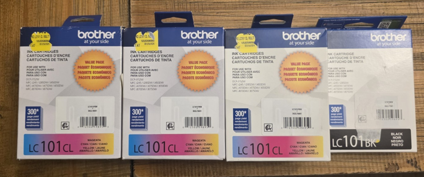 New Sealed Brother Genuine LC101CL Color Ink Cartridge 3-Pack Lot of 3 Exp  2025