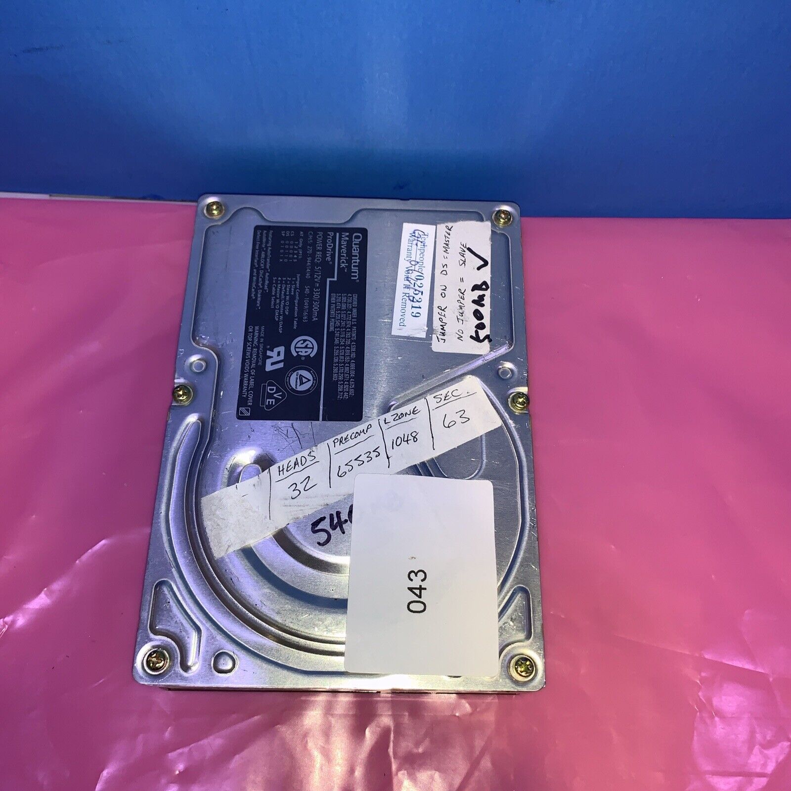 Vintage QUANTUM MAVERICK ProDrive 500MB 3.6K IDE 3.5'' Hard Disk Drive MV54A011