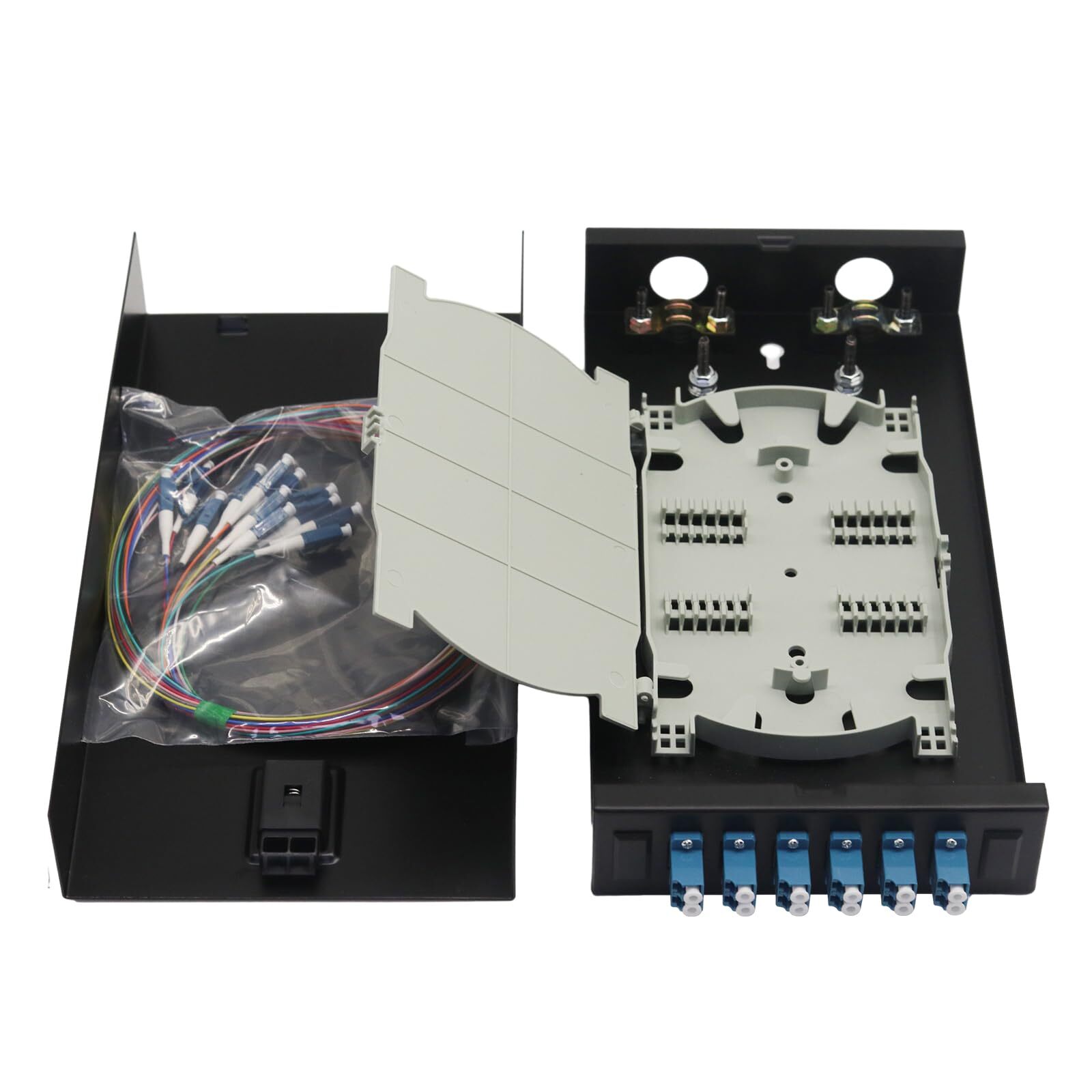 LC-SM 6 Duplex 12 Port Wall Mount Fiber Enclosure with Spool Singlemode LC-UP...