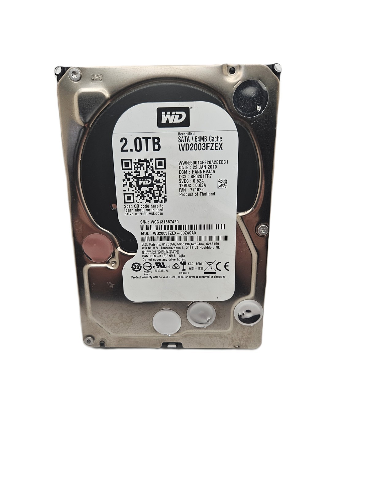 Western Digital (WD) 2TB 3.5" SATA DRIVE WD2003FZEX Wiped/Tested/Healthy (READ)