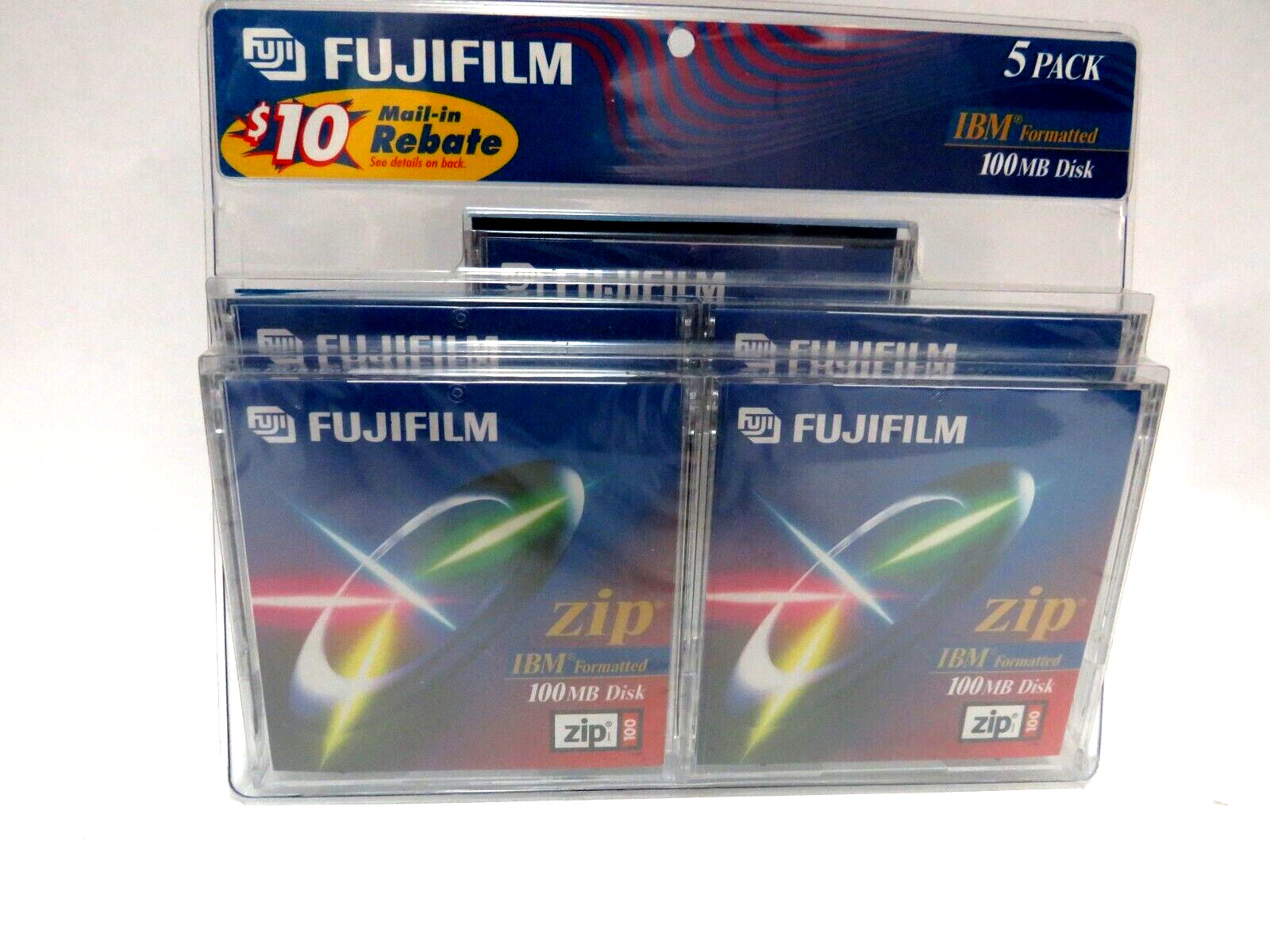 Fujifilm Zip IBM Formatted 100MB Disk   5 Pack New Sealed