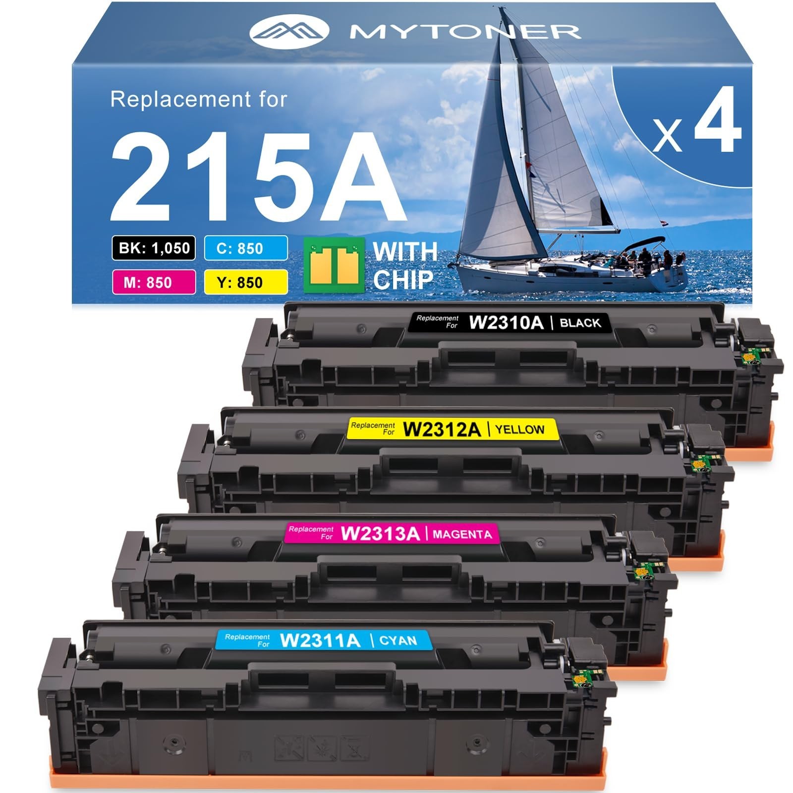 215A Toner Cartridges 4 Pack (with Chip) Compatible Replacement for HP 215A W...