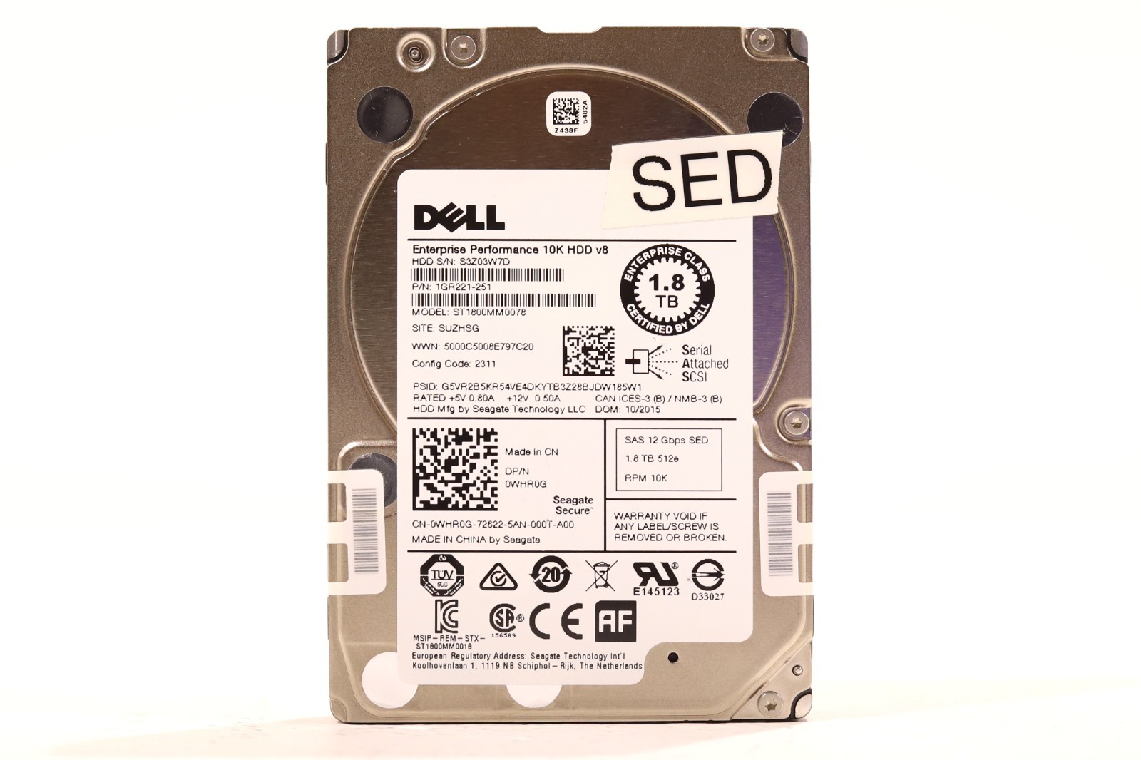 Dell ST1800MM0078 1.8TB 2.5" 12Gb/s 128MB 10K RPM SAS Drive P/N: 0WHR0G Tested