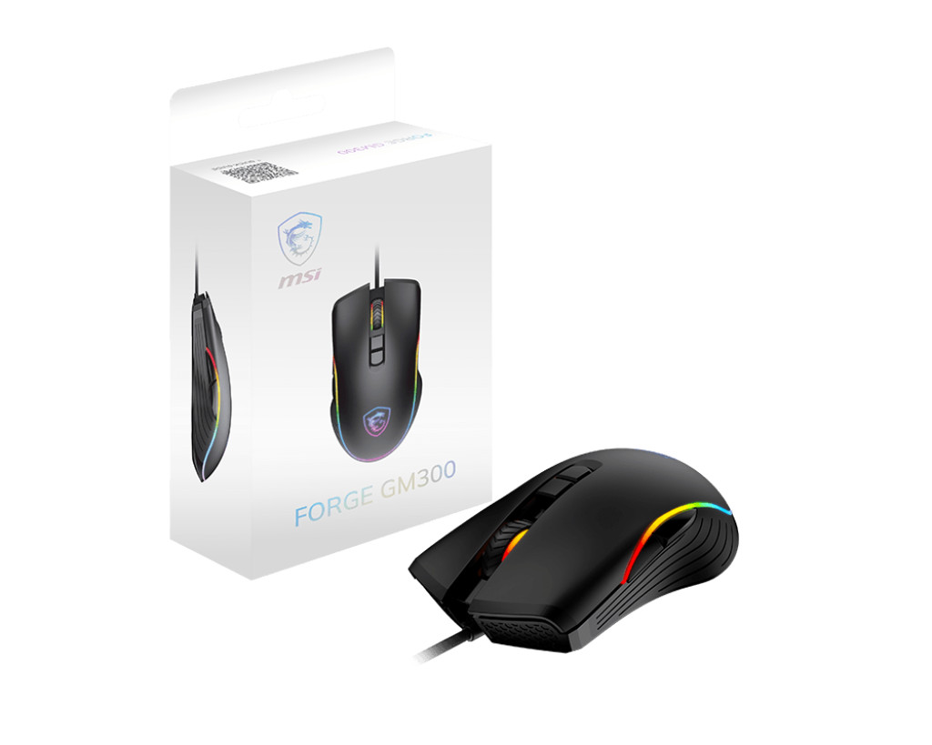 MSI FORGE GM300 GAMING MOUSEBLACK/CORDED/6 MODE RGB/USB2.0/MAX DPI 7200/1YR WARR