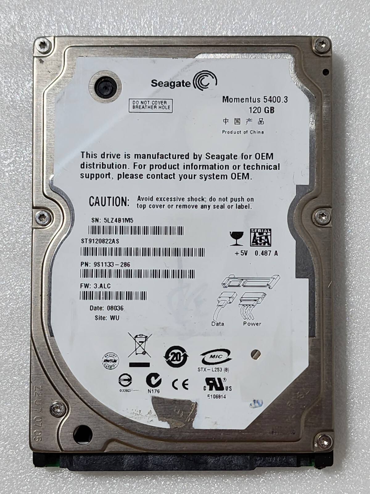 Seagate ST9120822AS 9S1133-286 3.ALC WU 120gb Sata 2.5"