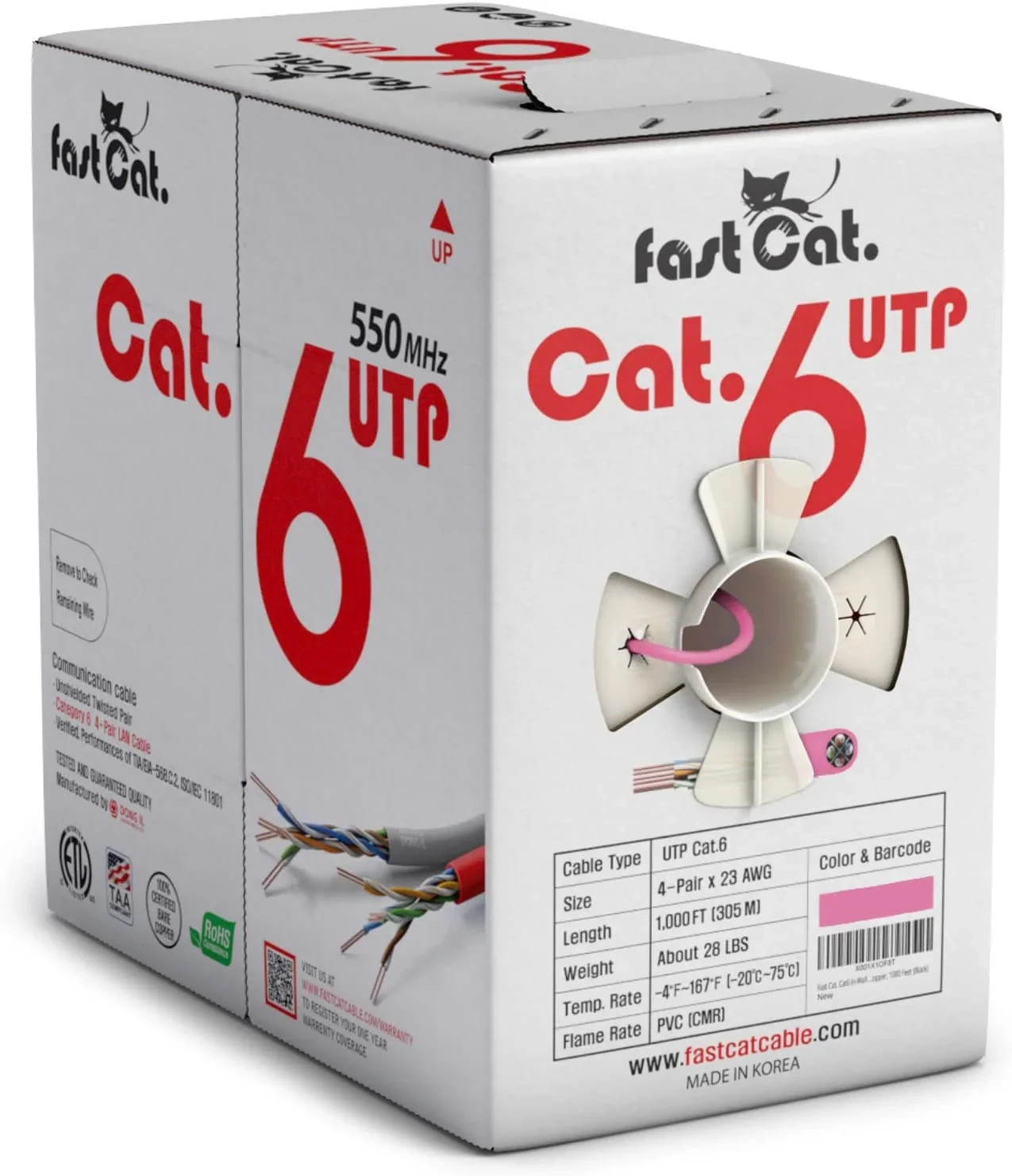 Cat6 Ethernet Cable, Pure Copper, Unshielded, UTP, CMR