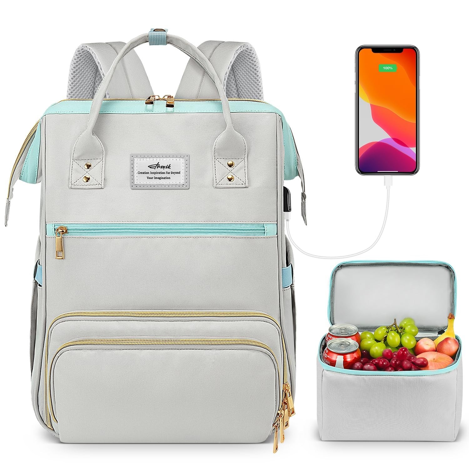 ETRONIK Lunch Backpack, 15.6 Inch Laptop Backpack with USB Port, Stylish Nurs...