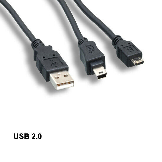 10PCS 5\' USB 2.0 Type A to Mini B/Micro B Y-Cable Dual Use PDA MP3 MP4 PS3 PS4